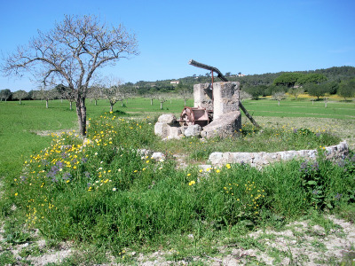 Alter Brunnen mit Wasserschöpfeinrichtung (Noria) bei Vilafranca